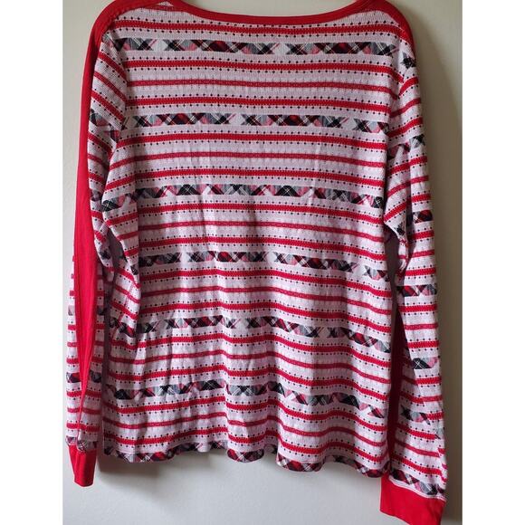 Victorias Secret Red Plaid Striped Waffle Knit T-shirt V Neck Size Large Cozy - Picture 6 of 10